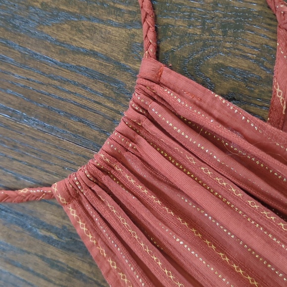 ANTHRO I NWOT Rust Terra Cotta Gauze Tiered Halter Maxi Dress by Frye, L - Picture 14 of 15